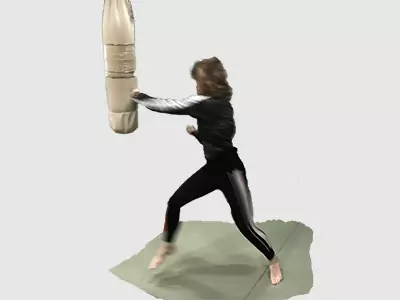 Gen-executing kung fu punch on bean bag